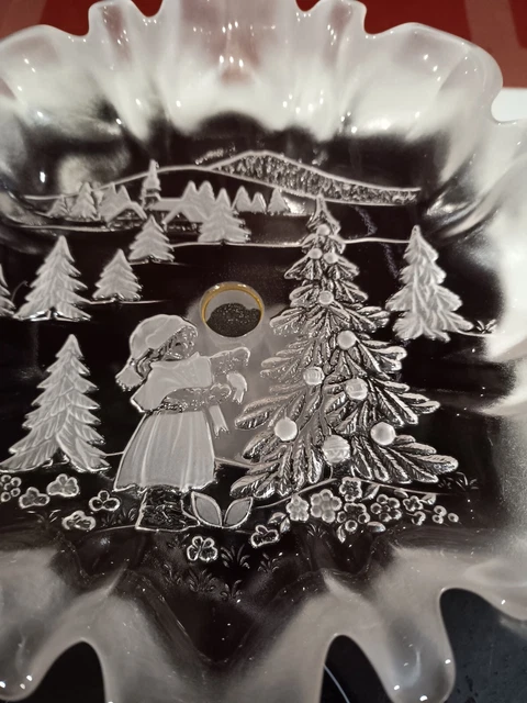 Large 25cm German Mikasa Christmas Story Clear Frosted Pressed Glass Round Dish