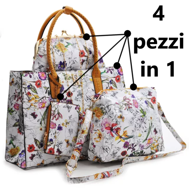 borsa set 4 pezzi fantasia fiorata GM milano shopping moda spalla donna tracolla 2