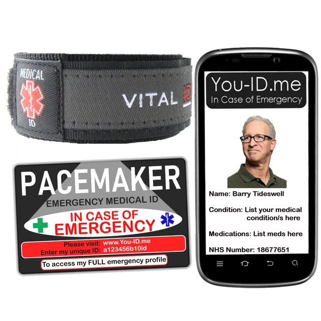 PACEMAKER ALERT BRACELET &amp; Medical ID Card Option Emergency Identity ...