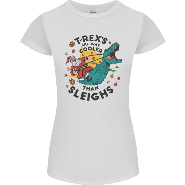 T-Rex Cooler than Sleighs T-shirt da donna divertente Natale Petite Cut