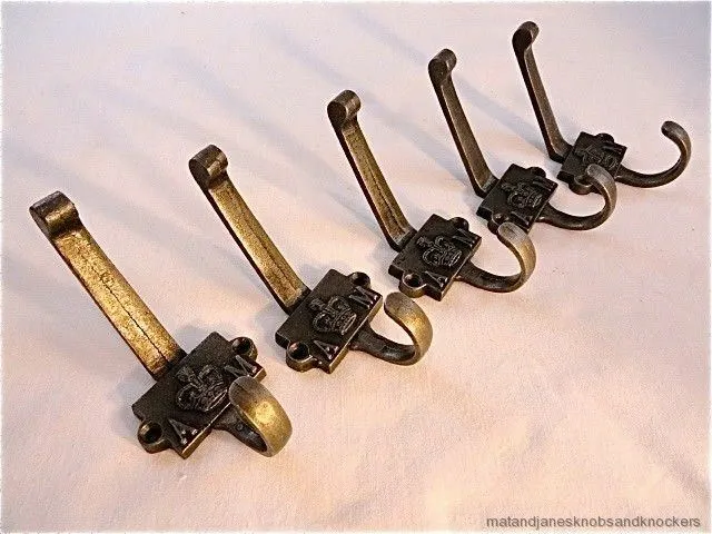 Set Of 5 Antique Style Air Ministry Cast Iron Double Coathook Coat Hook Rack