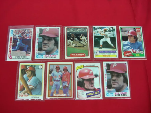 Pete Rose 9 (1 Dupe) Card Lot Topps Coca-Cola Burger King Donruss Fleer