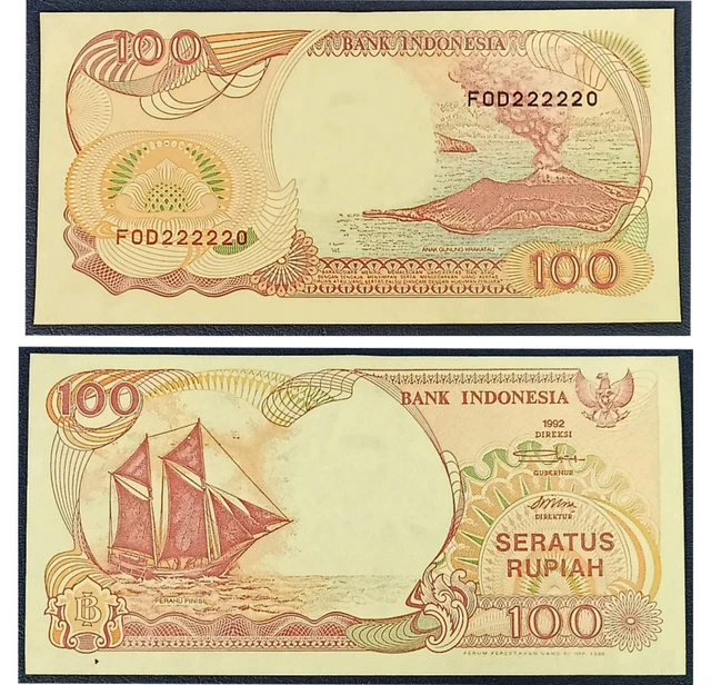 003. Indonesia 100 Rupiah 1992 Almost Solid S/N 222220 aUNC