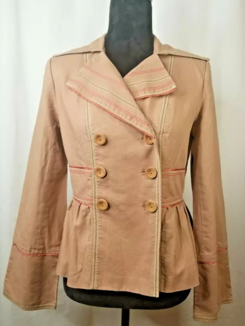 Anthropologie Cynthia Steffe Brown Linen Cotton Blend Double Breasted Jacket  8