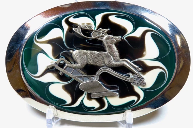 JOHN DEERE Deere Jumping Over Plow Enameled Belt Buckle