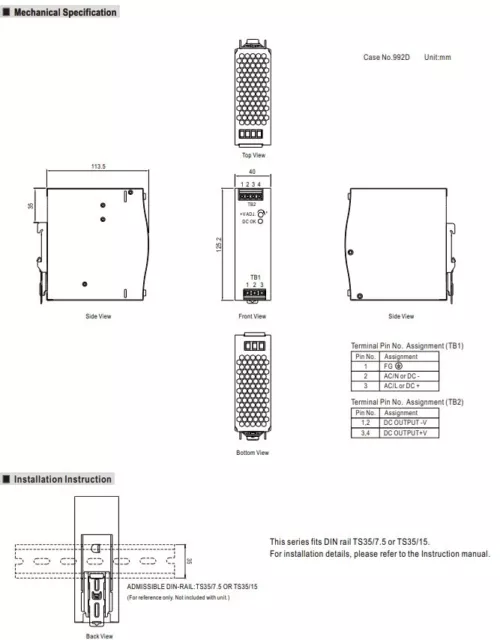 MeanWell NDR-120-12 AC/DC Hutschienen-Netzteil (DIN-Rail) - 12V 120W 3