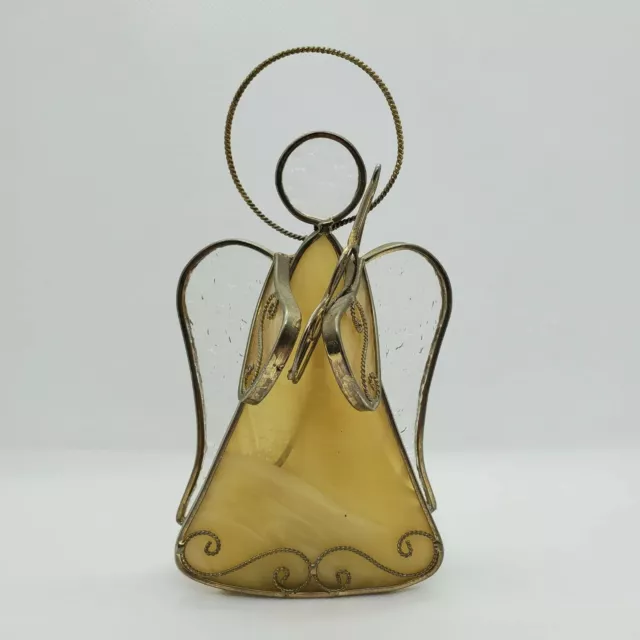 Stained Glass Cream Angel Tea Light Candle Holder 7.75" Tall