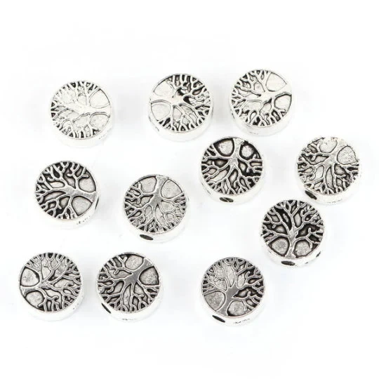 25 Entretoises Plates Rondes Argent Tibétain – Perles Pour Création De Bijoux (FC1467)