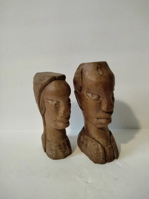 Wicker&Wood Carved African Couple Decor