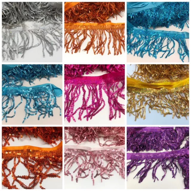 Sequin Tassel Fringe Trim - 8cm  Drop  -  9 Colours