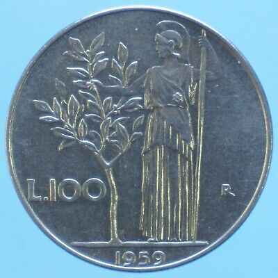 ITALIA LIRE 100 del 1959 Dea Minerva Ottima conservazione Sigillata vedi foto 