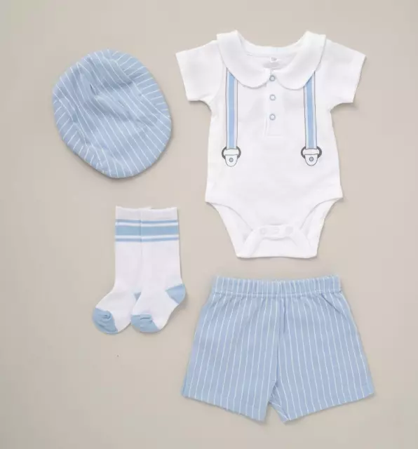 Baby Boys Sky Blue & White Spanish Style 4 Piece Outfit Set 0-3-6-12M