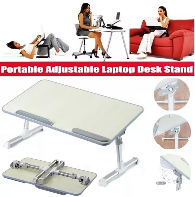 Foldable Desk Laptop Stand Portable Table Adjustable Cup Slot Computer Bed Study