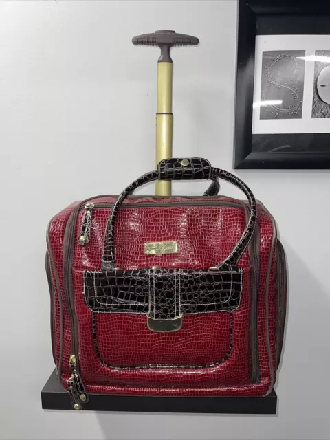 Samantha Brown Luggage Croc Black & Burgandy Makeup And Rolling Bag