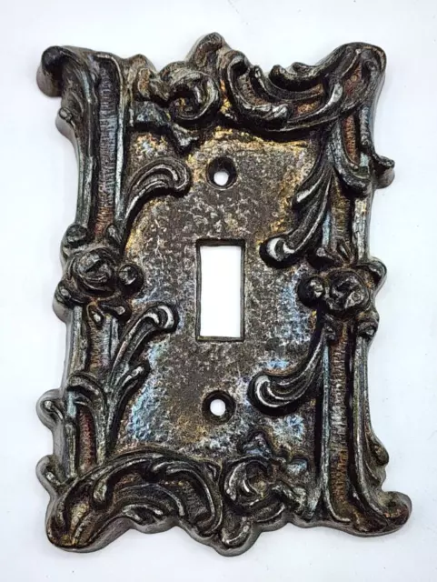 Bronze Color Light Switch Cover Vintage Patina Ornate Decorative Very Heavy CAST