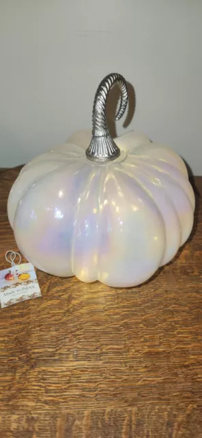 Pink Opalescent Glass Pumpkin Lights Luxury Fall Decor 10” NEW +AA