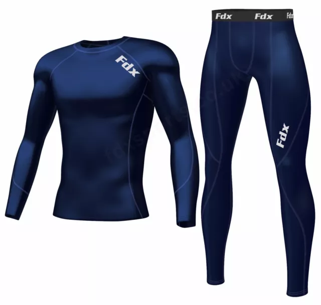 FDX Men's Compression Armour Base layer Top Skin Fit Shirt + Pants / Tights set