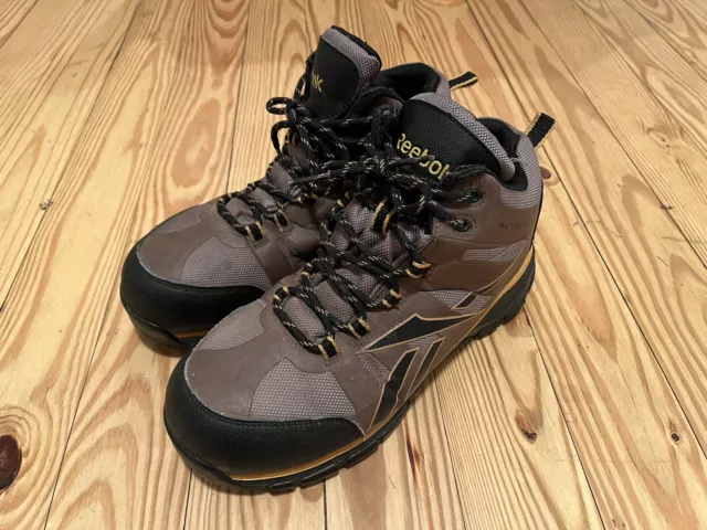 Reebok Mens Work Boot Size 9 Wide Composite Toe Waterproof Hiker Dark Tan Black