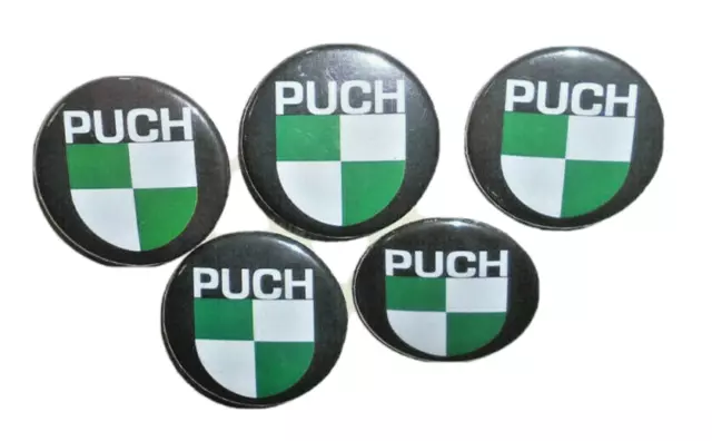 Anstecker mit Anstecknadel Emblem Button rund 37mm Durchm. Metall mit Puch Logo