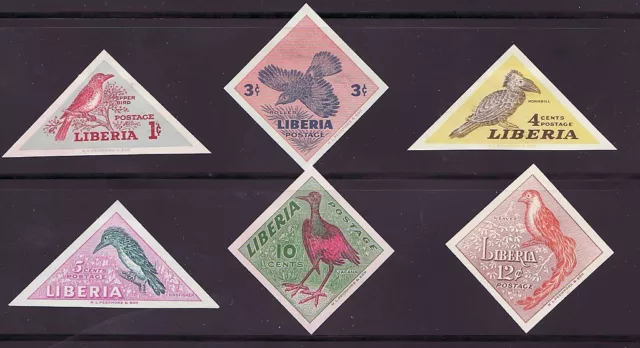 Liberia #341-46 MNH Complete IMPERF Set  Fauna Birds Triangle CV $20