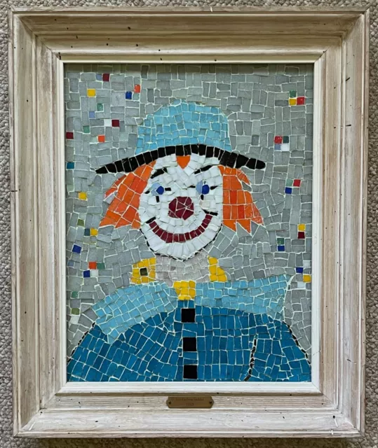 Colorful Vintage 1950s Tile Mosaic Clown Wall Hanging Art Mid Century Modern
