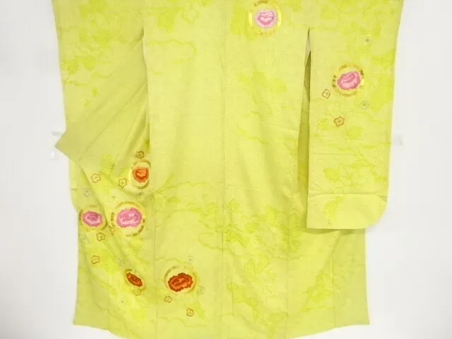 83210# Japanese Kimono / Antique Furisode / All Shibori / Embroidery / Roundel W
