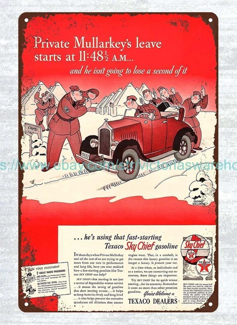 TEXACO Sky Chief gas oil 1941 army cartoon Gluyas Williams metal tin sign