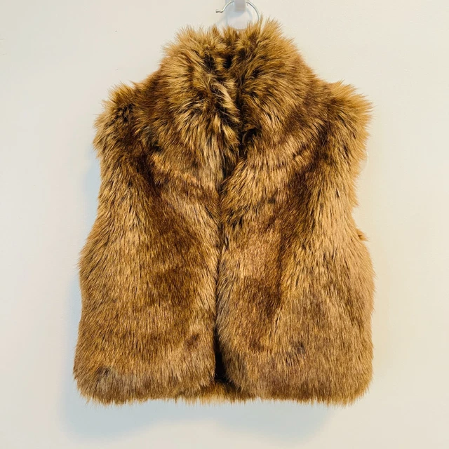 Ralph Lauren Faux Fur Vest Girls Size 4T Brown Lined Blue Label