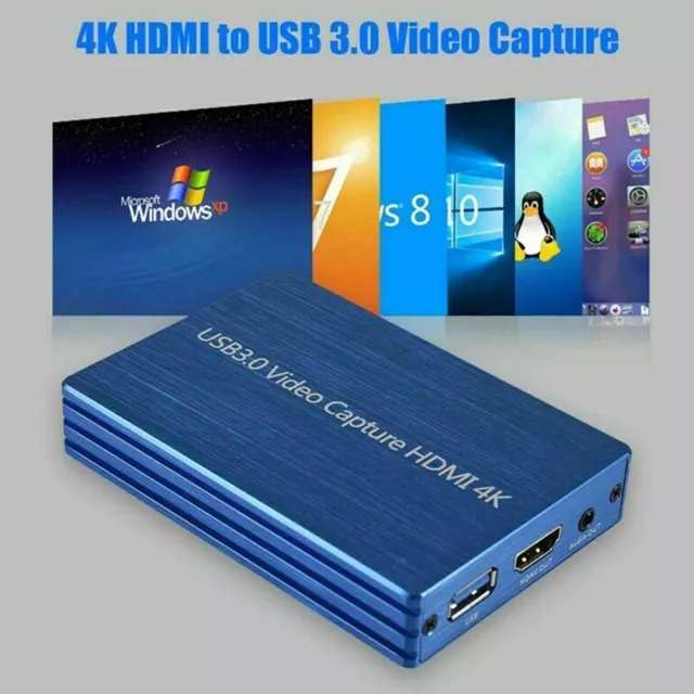 4K HDMI to USB 3.0 Game Video Capture Box Dongle 60fps HD Video Recorder Blue