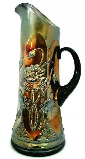 Northwood Oriental Poppy Amethyst Carnival Glass Tankard Pitcher 14” Tall EAPG