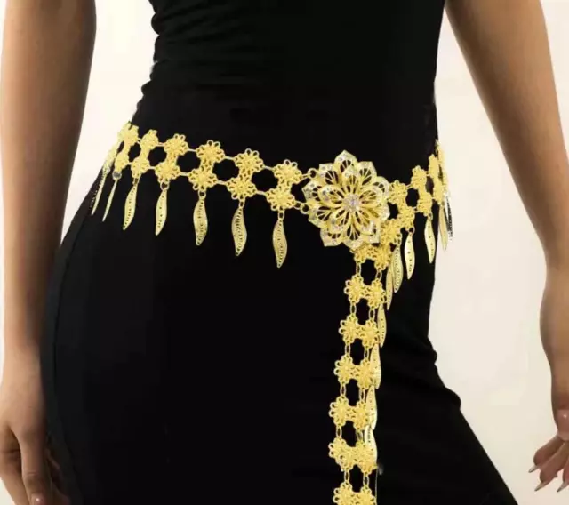 Traditional Thai Gold Belt Dance Metal Flower Belly Chain Wedding Dress Belt