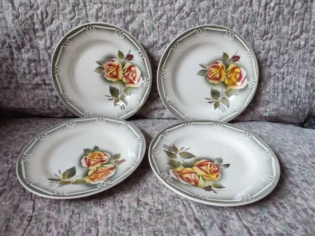 4 Anciennes Assiettes À Dessert Digoin Sarreguemines Modèle Adèle Roses Jaunes