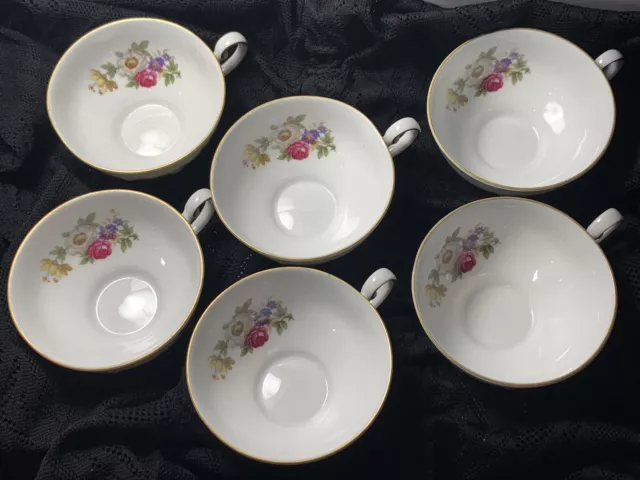 Mitterteich Bavaria Coffee Tea Cups Meissen Floral 4" Gold Trim Germany Set of 6 3