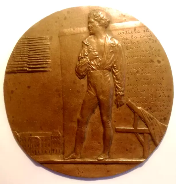 RARE Plaque médaille en bronze REVOLUTION Française  AVEC TEXTE .