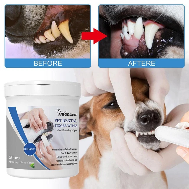 50x Pet Dental Fingers Wipes Teeth Cleansing Wipe Pads Cats- For Dogs