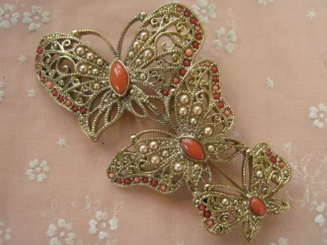 Signed Monet Large Triple Butterfly Brooch