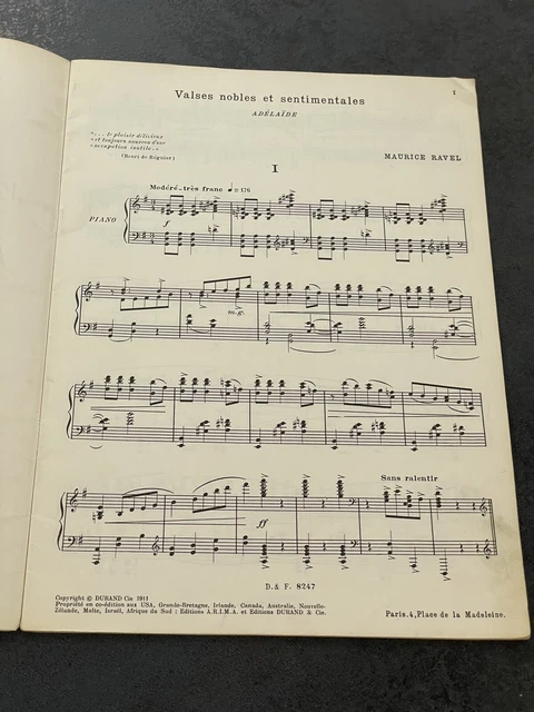 Livre Livret Partition Musique ancien Maurice Ravel Valses Nobles Sentimentales 3