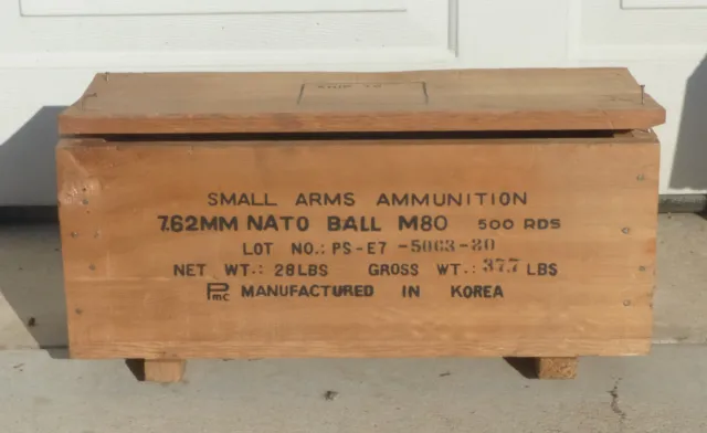 US Small Arms Ammunition 7.62 NATO Ball M80 500 Rds . Wooden Crate #1. EMPTY