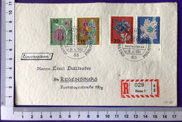 Bund Reco-Brief Erstausgabe Satzbrief Mi Nr 392-395 Bonn 26.4.1963