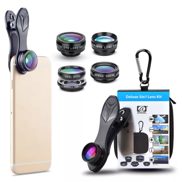 APEXEL 5-in-1 Phone Camera Lens Kit HD Macro Lens for iphone 12 13 pro  Android