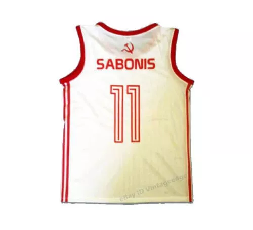 Vintage Arvydas Sabonis #15 Russia CCCP Soviet Basketball Jerseys Red  Stitched