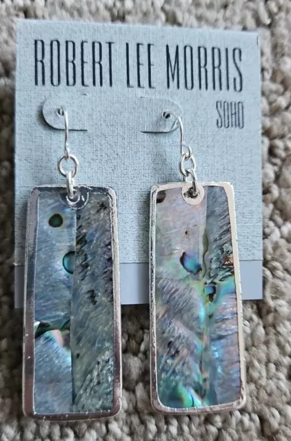 NWT Robert Lee Morris  Gorgeous Silver Tone Abalone Drop Long Earrings