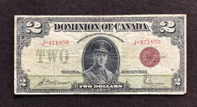 Banknote 1923 Dominion Of Canada $2 Two Dollars Bronze Seal