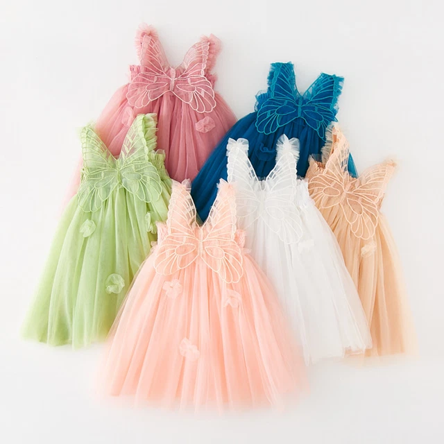 Pleated Swing Dress Toddler Girls Sleeveless Butterfly Tulle Suspenders Dress