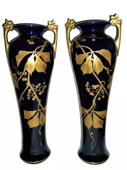 Paire de  grands vases porcelaine 1900 Art-Nouveau G. ASCH