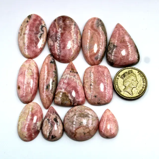 12 PC Natural Rhodochrosite Untreated 19mm-38mm Mix Cabochon Loose Gemstones Lot