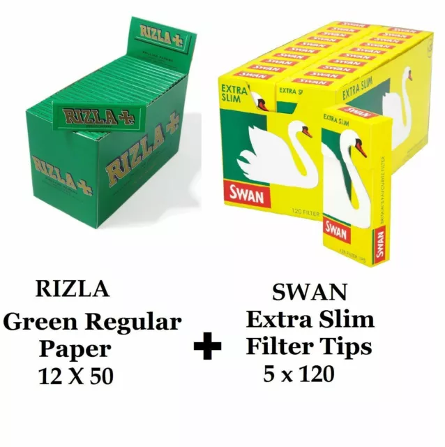 600 Rizla Green Rolling Papers & 600 Swan Extra Slim Filter Tips Original
