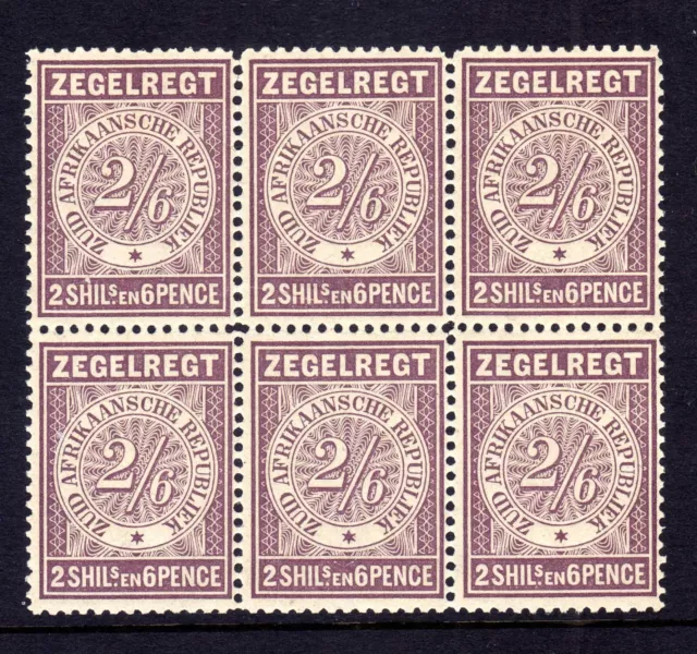 Transvaal Revenues: 1886-1900 Zegelregt 2/6 Hinged Mint Block Of Six