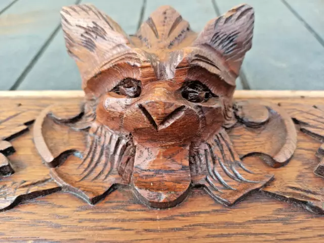 35" Antique French Wood Carved Oak Gothic Pediment Architectural Demon Head 3