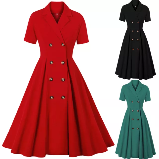 Womens 50s Rockabilly Vintage Swing Button Cocktail Ladies Suit Party Dress Size